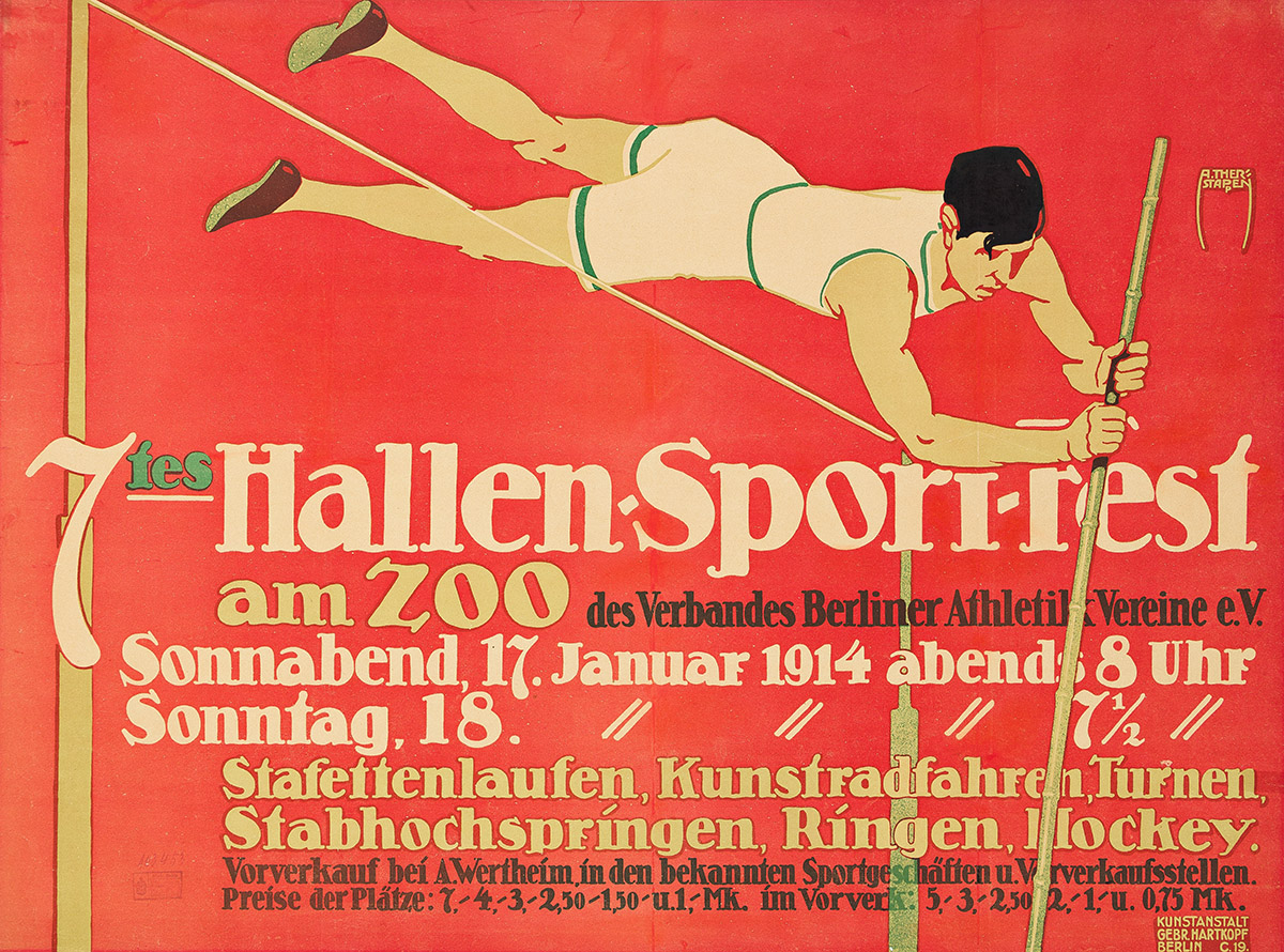 A. THERSTAPPEN (DATES UNKNOWN). 7TES HALLEN - SPORT - FEST AM ZOO. 1914. 27½x37 inches, 69¾x94 cm. Gebr. Hartkopf, Berlin.